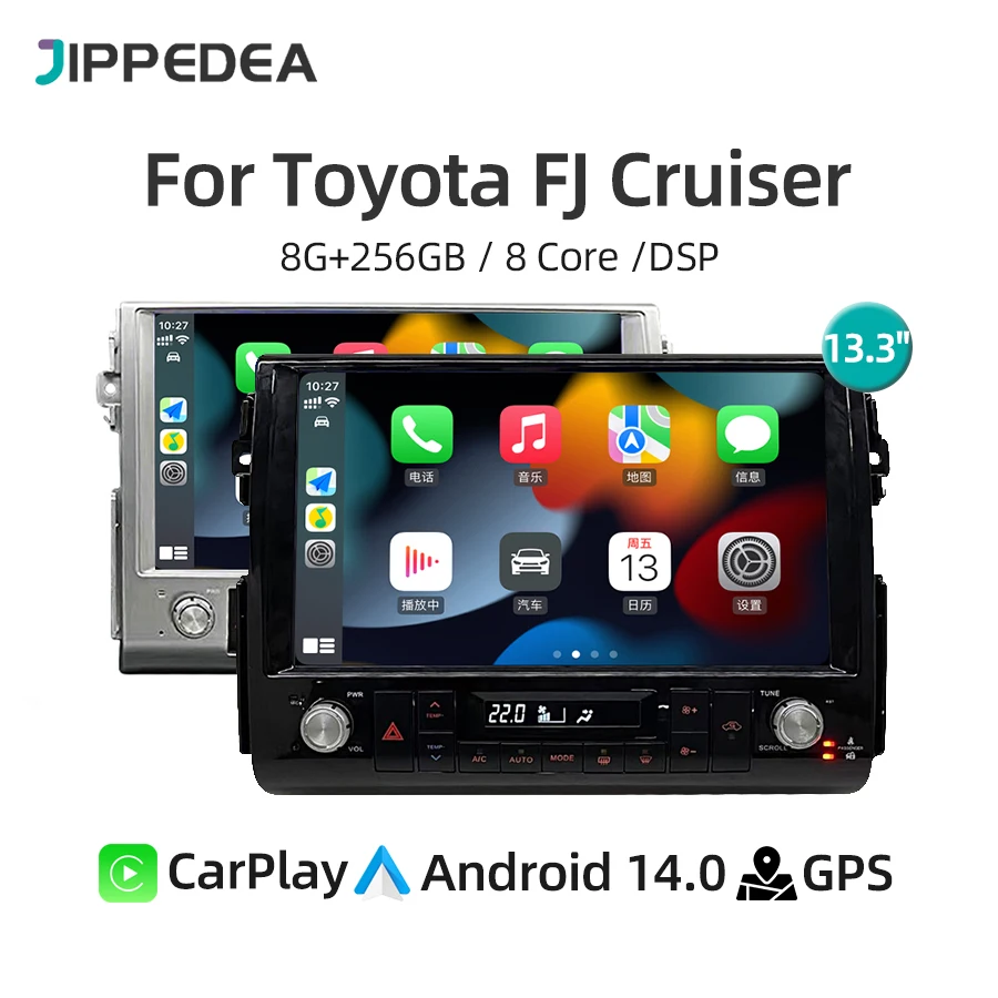 

13.3" Android 14 CarPlay Car Multimedia Video Player GPS Navigation 4G WiFi RDS Stereo Car Radio For Toyota FJ Cruiser 2007-2020