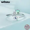 WOSTU 925 Sterling Siler Creative Spaceman Spacecraft Asymmetric Opening Rings Rainbow Stud Earrings Girl Birthday Jewelry Gift 5