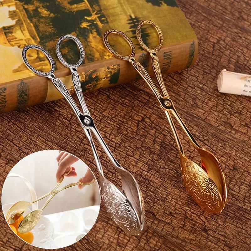Snack Cake Clip Salad Pastry Clamp Buffet Food Tong Gold-plated Baking Barbecue Tool Vintage style Fruit Salad Cake Clip