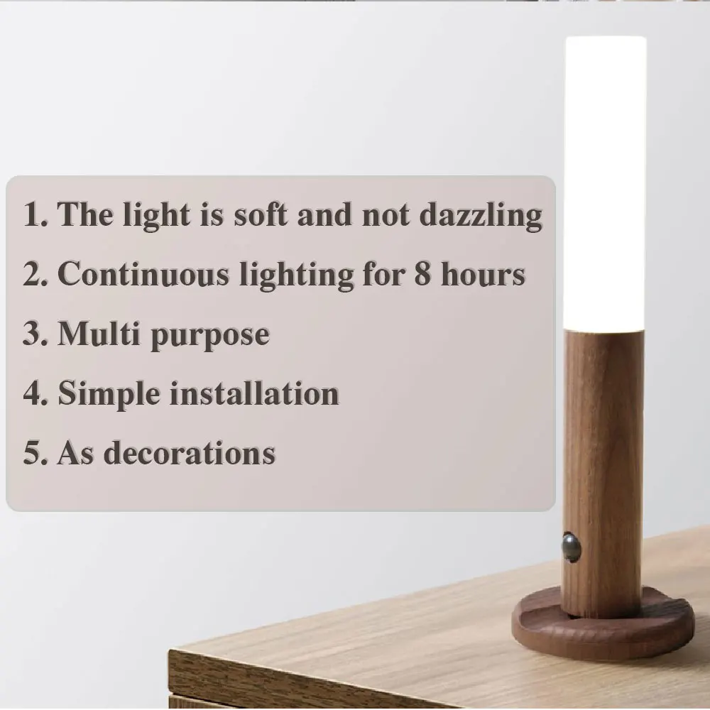 Description Picture 2 of itemMagnetic Wood Wireless Night Lamp Rechargeable PIR Motion Sensors Led Wall Light for Living Room Under Cabinet Kitchen Lighting