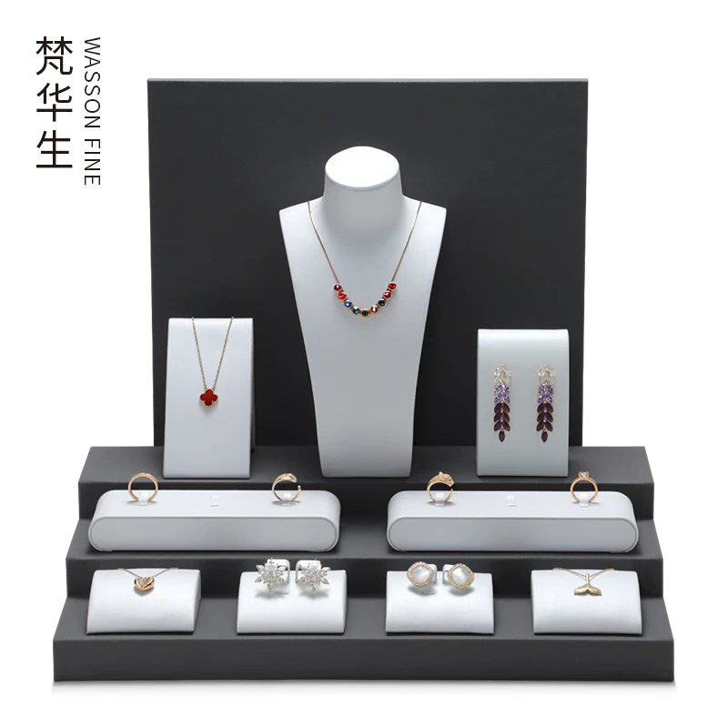 Jewelry display props live streaming ladder shaped jewelry display rack with pearl color jewelry storage and decoration