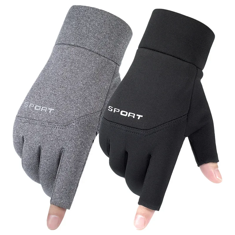Winter Fishing Men's Gloves Women Cycling Skiing Warm Anti-Slip Gloves for Sports Touch Screen Two Fingers Cut Outdoor Angling