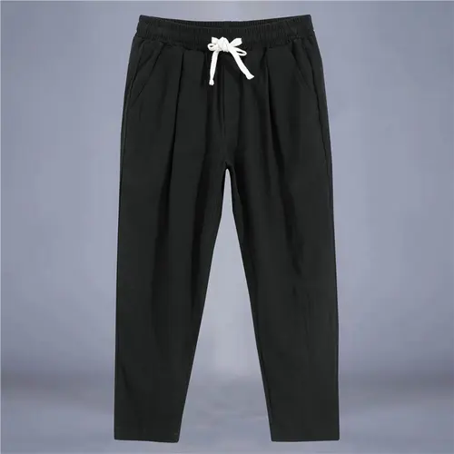 Men's Trousers Cotton Linen Fashion Casual Pants Solid Color Breathable Loose Shorts Straight Drawstring Pants Streetwear Men - Image 8
