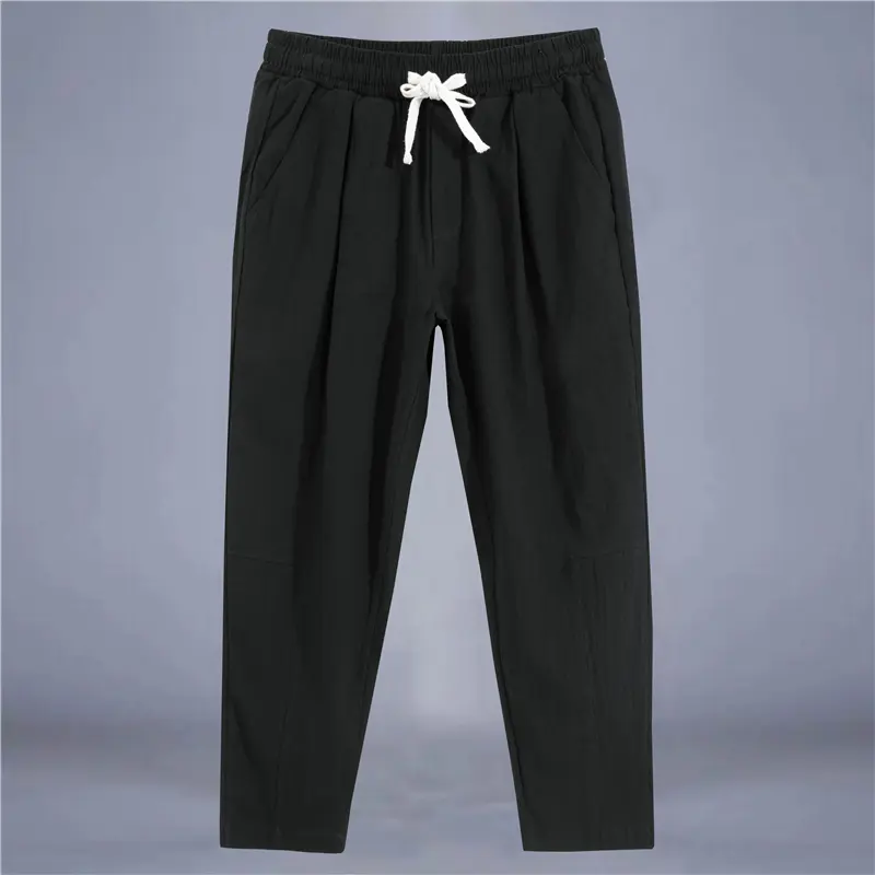 Men's Trousers Cotton Linen Fashion Casual Pants Solid Color Breathable Loose Shorts Straight Drawstring Pants Streetwear Men - Image 8