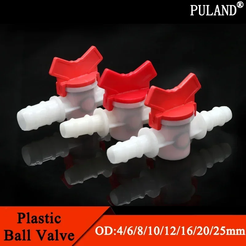 Ball Valve 1Pcs 4mm 6mm 8mm 10mm 12mm 16mm 20mm 25mm PVC Hose Barb Two Way Plastic Ball Valve Aquarium Garden Micro Irrigation Connector