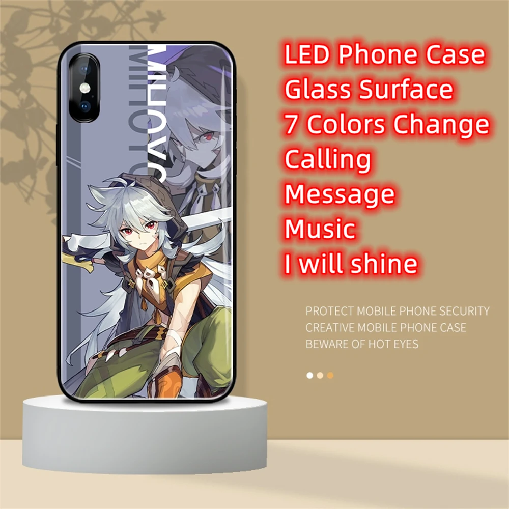

Led Flash Luminous Case For XiaoMi 13 12 11 Pro Ultra RedMi K60 K50 K40 Poco F3 Anime Sound Control Glass Back Cover