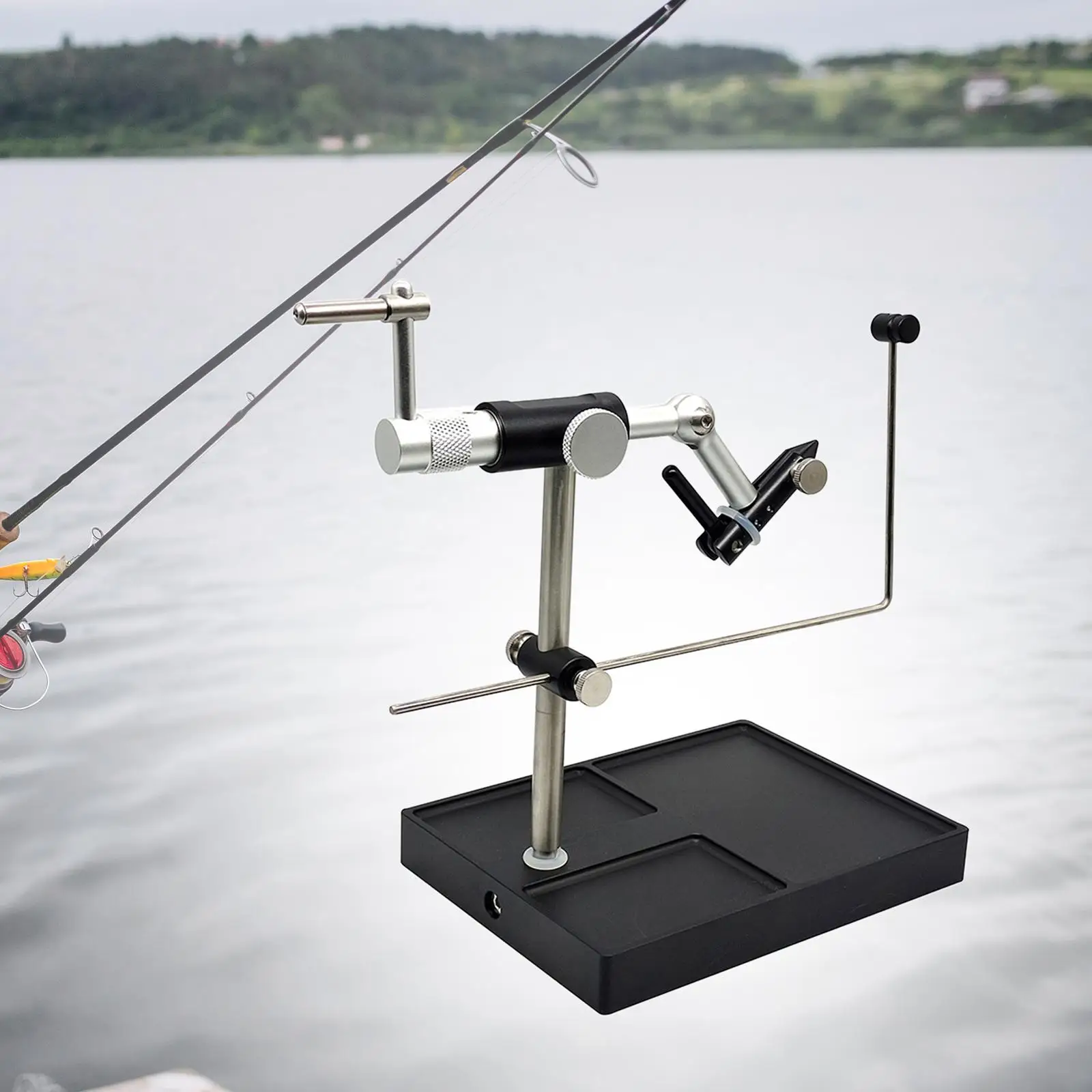 Fly Tying Vise and Pedestal Bobbin Threader Portable Practical, Rotating Fishing Tying Tool Lure Making
