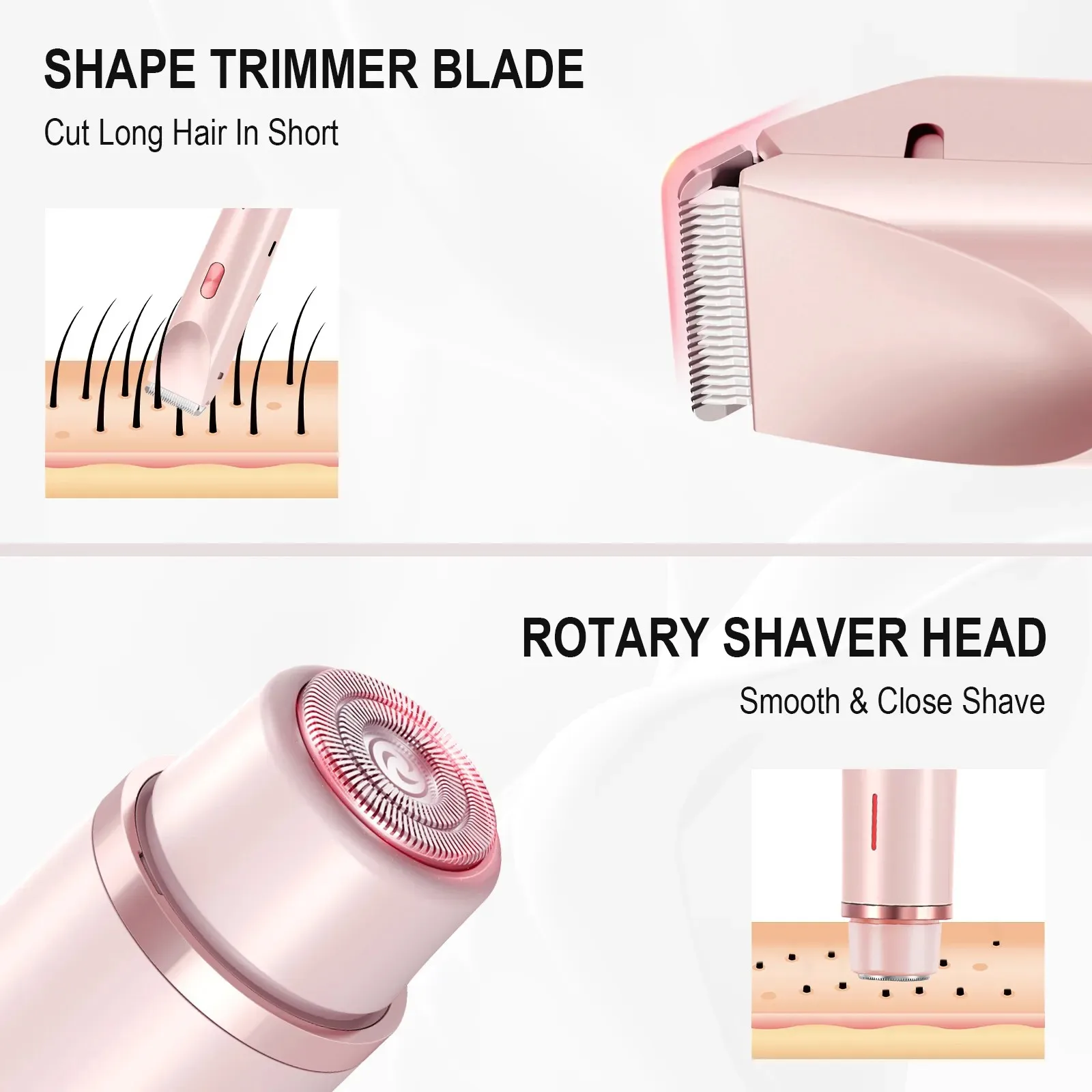 2 In 1 Women Electric Razors Bikini Trimmer Face Shavers Hair Removal for Underarms Legs Lady Body Trimmer Waterproof Painless