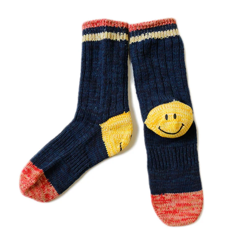 KAPITAL Japan Color Blocking Printed Sweet Face Men's and Women's 3 Pcs Cotton Blended High Barrel Leisure Sports Socks