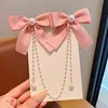 Sweet Princess Style Pink Pearls Chain Bow Hair Clip Women Children's Cute Back Head Hairpins Hair Clips Girls Hair Accessories 3