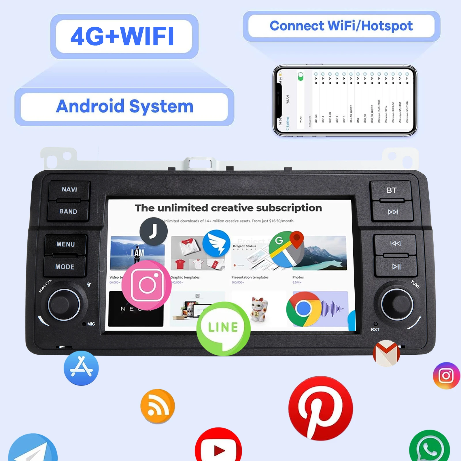 7'Android Car Radiofor BMW E46 Rover 75 MG ZT Multimedia Player Supports CarPlay