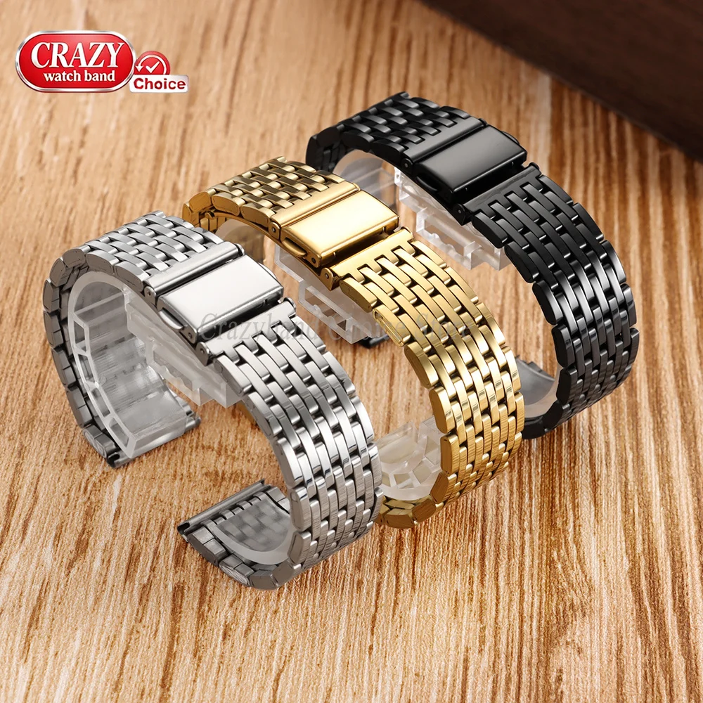 Premium Stainless Steel Watch Strap with Folding Buckle - Universal Fit 18mm, 20mm, 22mm