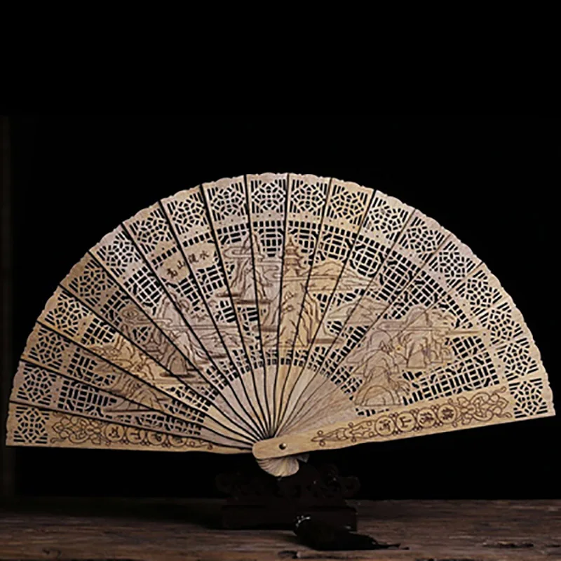 Vintage Folding Nanmu Wooden Carved Hand Fan, Wedding Bridal Party, Teahouse Chinese Decoration, Traditional Souvenir Gifts, Sum