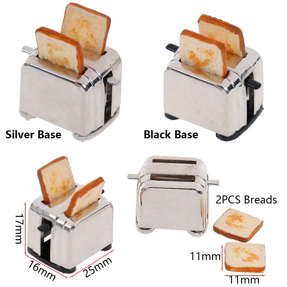 Cute Simulation Food Mini Kitchen Toy Playing House Doll Accessories Toast Machine Miniature Toaster With 2PCS Bread 6