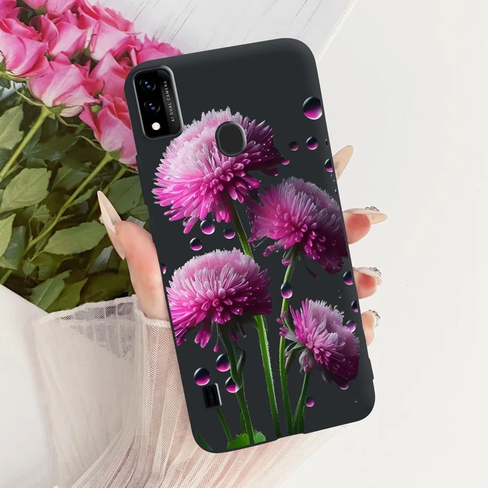 Charming Floral Butterfly Cat Black Silicone Phone Case