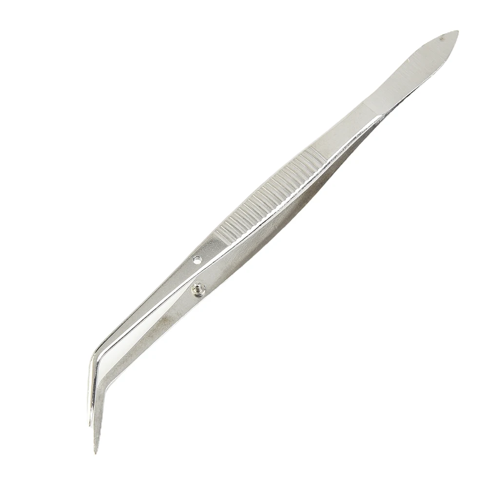 

1pc Stainless Steel Tweezers Bend Chuck With Positioning Straight Curved Tweezer For Dentistry Restoration Tea Set Planting