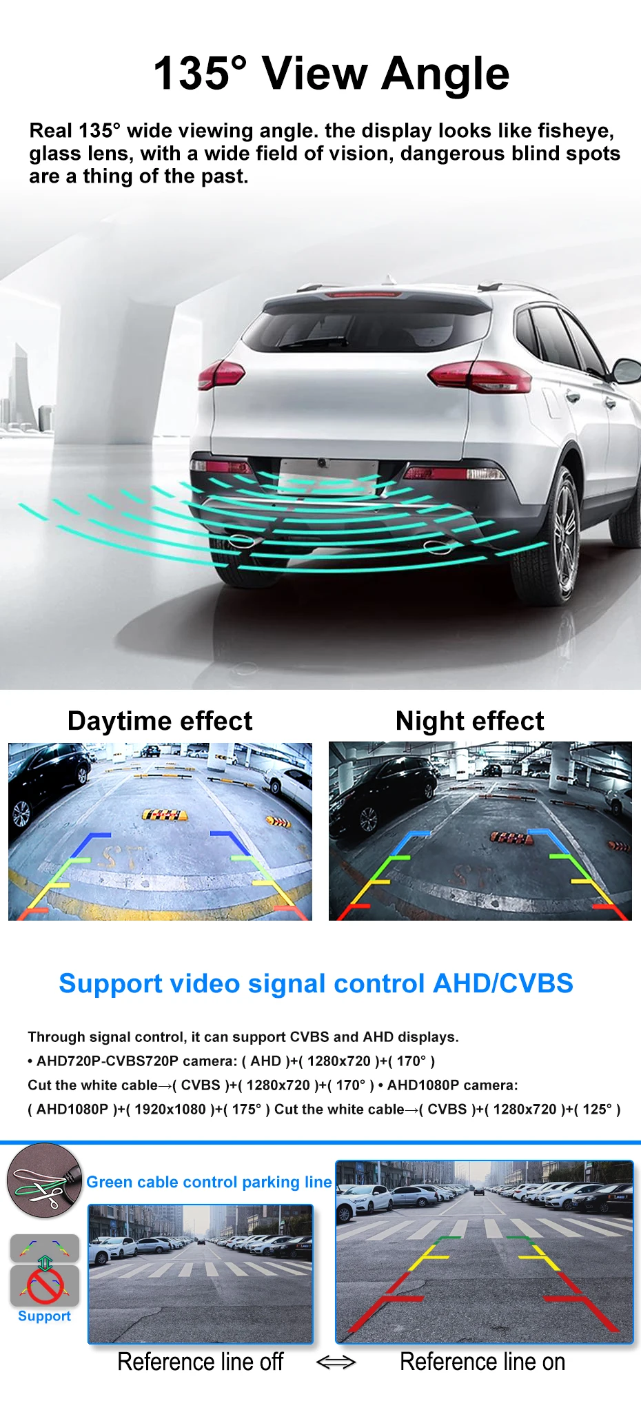 AHD Night Vision Reversing Auto Parking 170 Degree Car Rear View Camera Waterpro