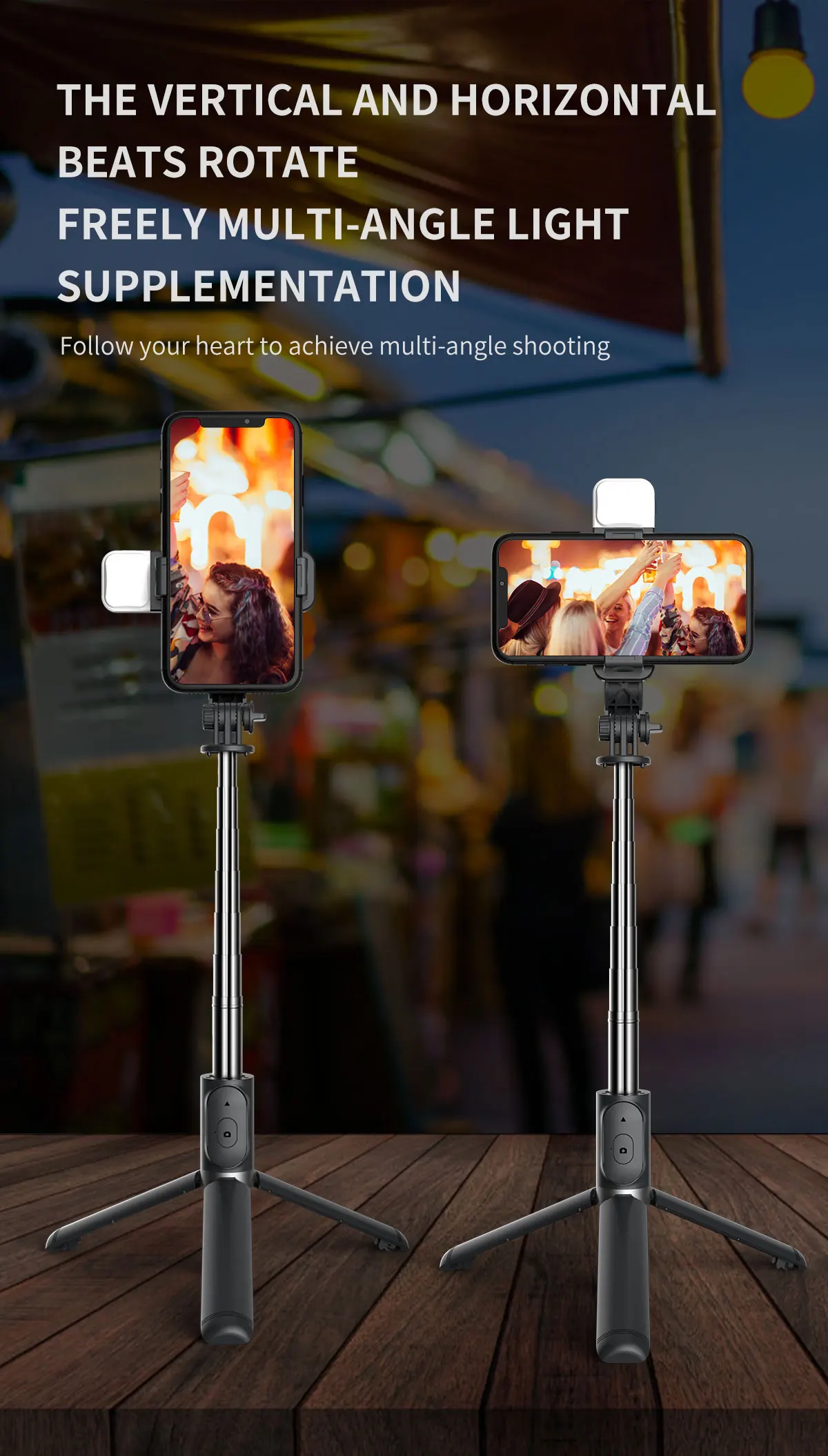Wireless Bluetooth Selfie Stick Foldable Portable Tripod LED Fill Light Shutter Remote Control IPhone Xiaomi For Video_voghion.com
