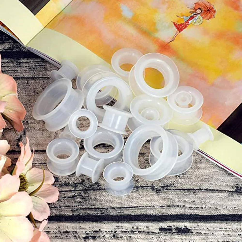 2PCS-6PCS Schwarz Klar Weiß Dicke Silikon Tunnel Flexible Ohr Haut Hohl Messgeräte für Ohr Piercing 3-24mm – Detail 6