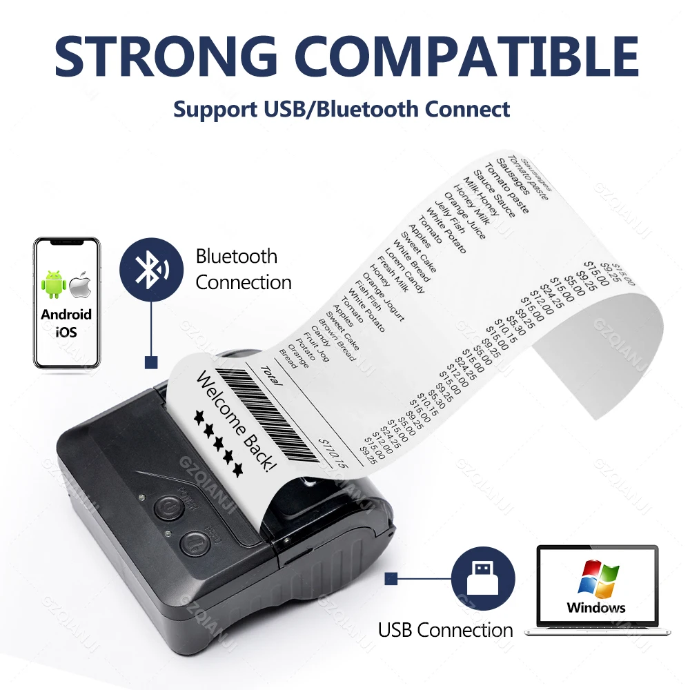 80mm 미니 열전 사 프린터 휴대용 핸드 헬드 POS 블루투스 빌 3 영수증 기계 Loyverse for 안드로이드 PC Business Home Store