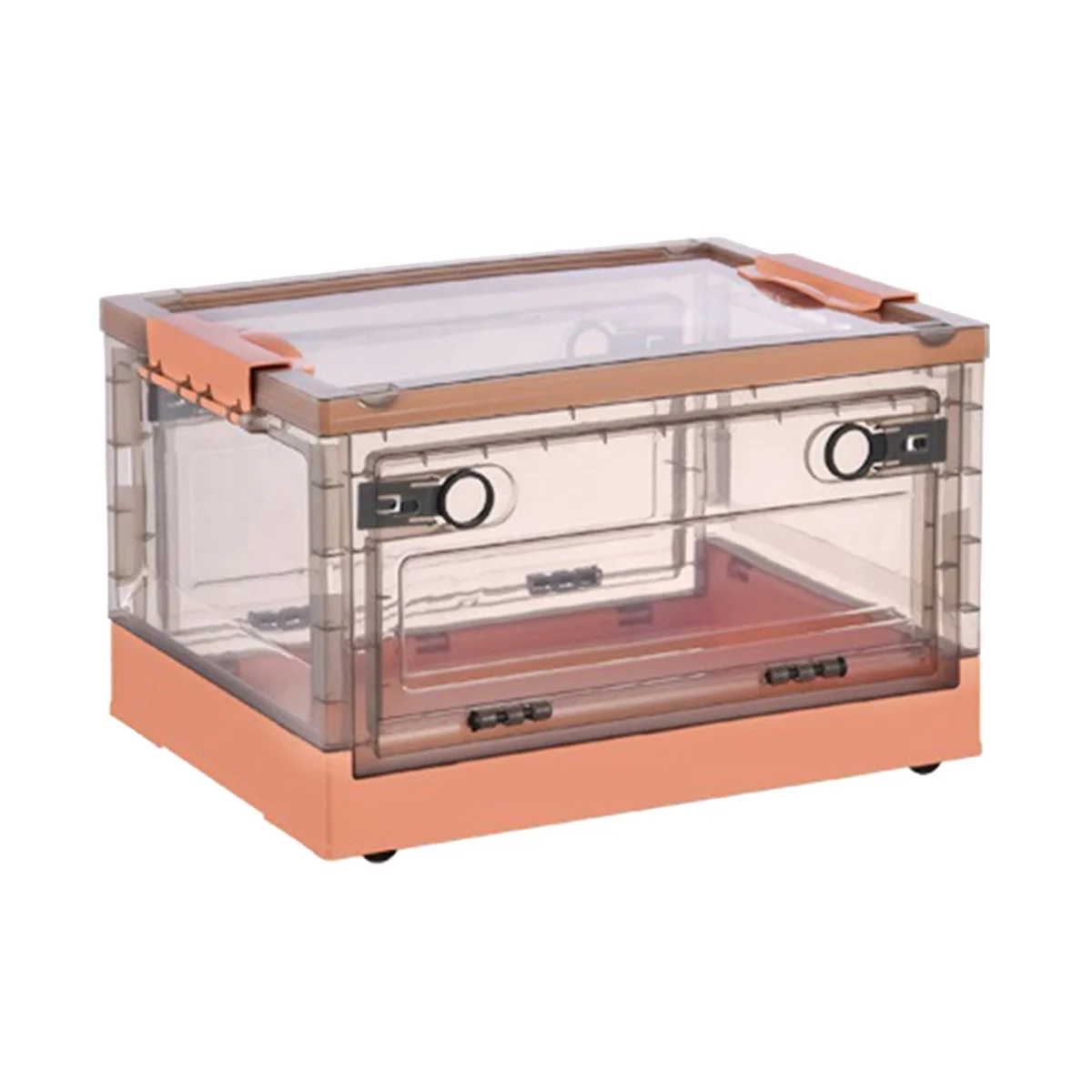 

Collapsible Storage Bins with Double Side Doors , Clear Storage Boxes with Lid , Organization Box with Wheels Orange