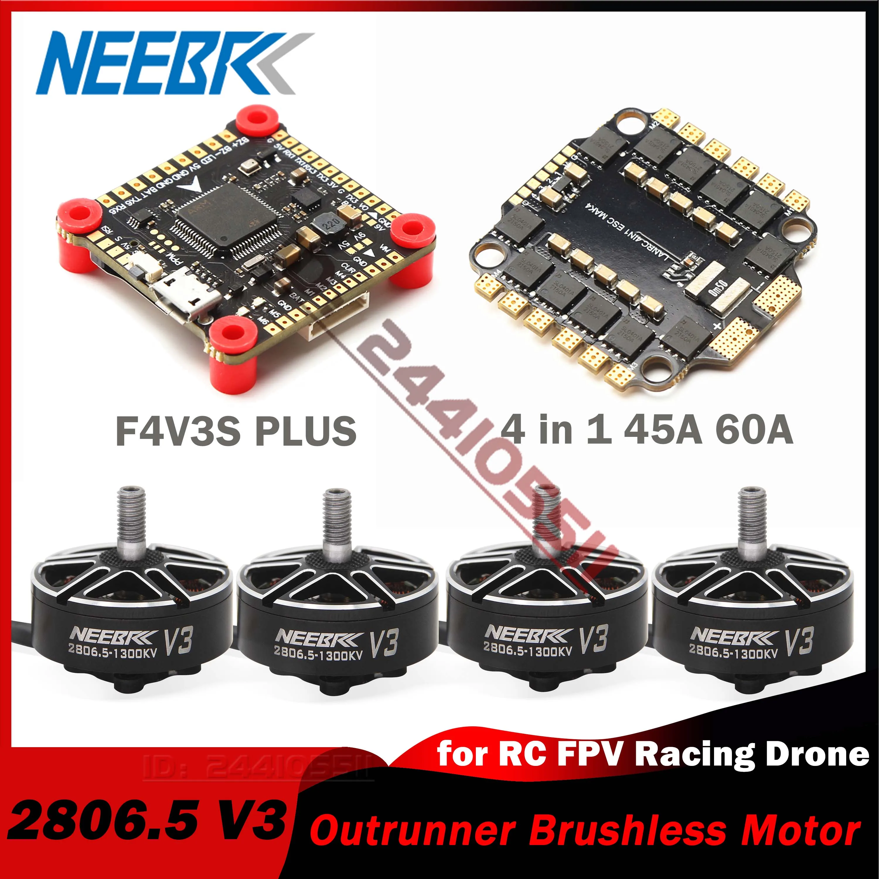 

2806.5 V3 Outrunner Brushless Motor 1300KV with 4in1 45A 60A BLS ESC Flight Controller for RC FPV Model Racing Drone Quadcopter