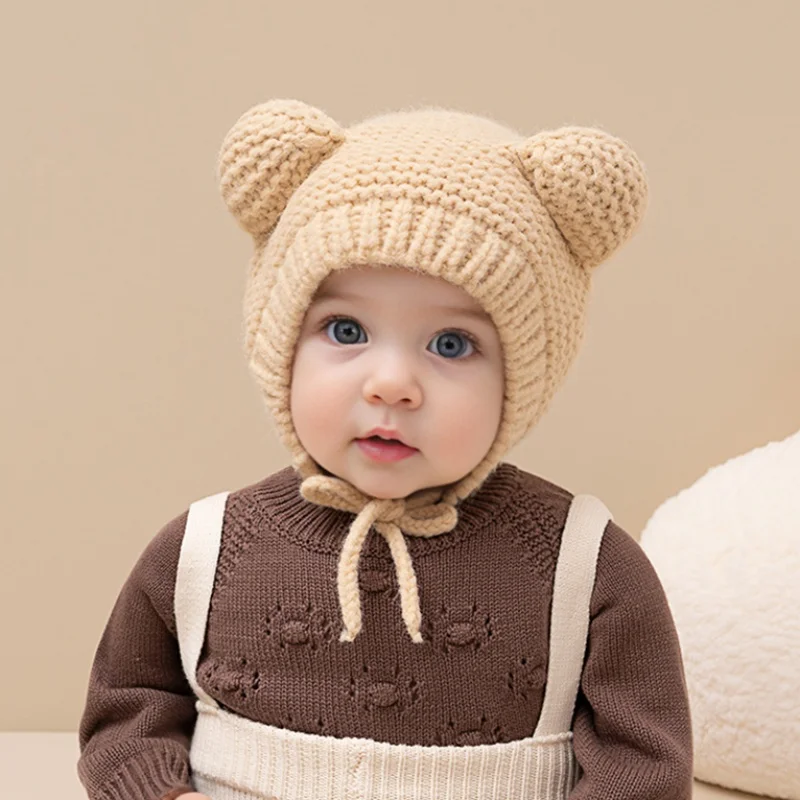 Fall Winter Children Warm Baby Knitted Hats Solid Color With Pom Pom Kids Knit Beanie Hats 0-2Y Children's Hat For Boys Girls 2