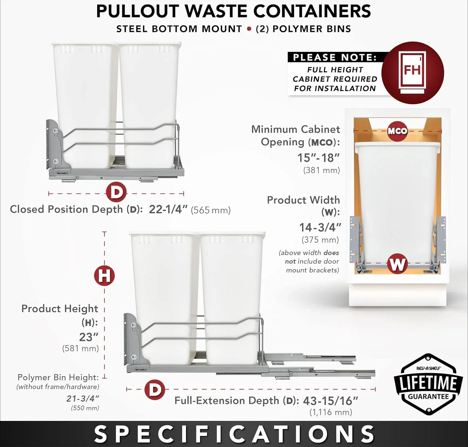 Double Pull Out Trash Can for Full Height Kitchen Cabinets 50 Quart 12.5 Gallon with Soft-Close Slides, Metallic Silver 4