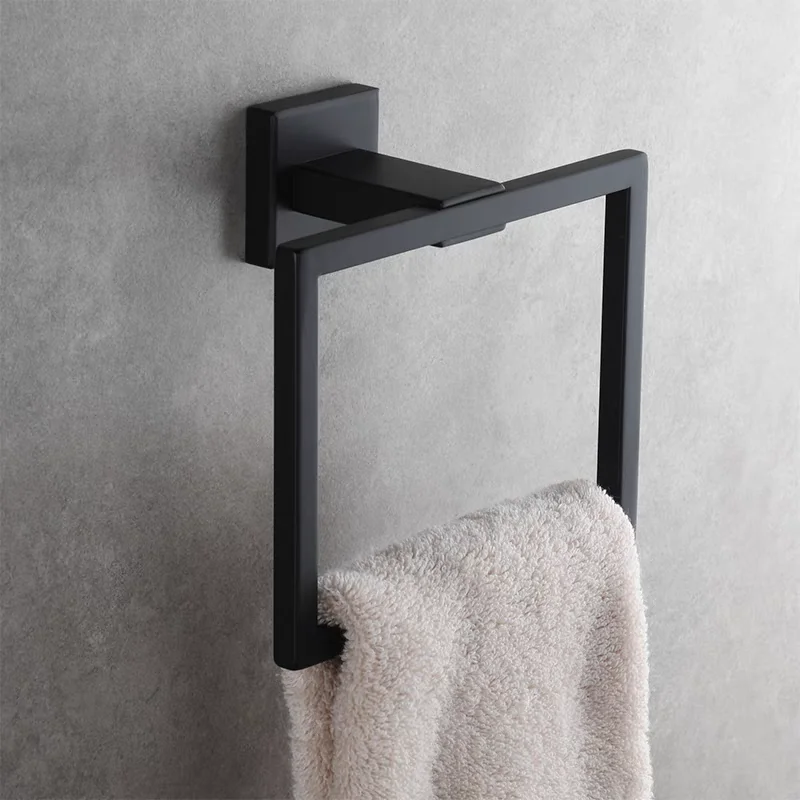 SUS 304 Stainless Steel Towel Ring Wall Mounted Hand Towel Holder Drilling Square Accessory Rag Holder for Bathroom