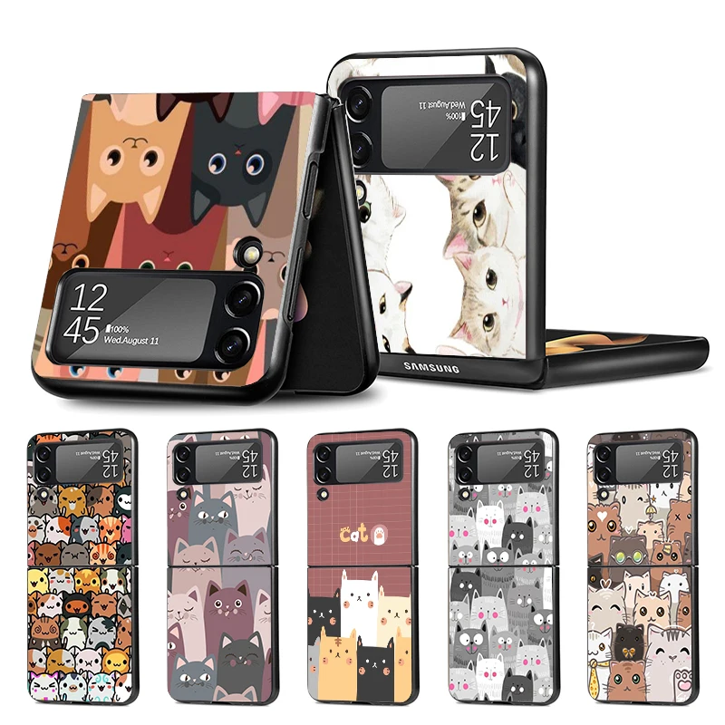 Cartoon Cute Cats Background Z Flip 4 Z Flip 4 Phnoe Case Per Samsung Z Flip 3 5 5G Black Hard Shell Galaxy Zflip3 Zflip4 Zflip5