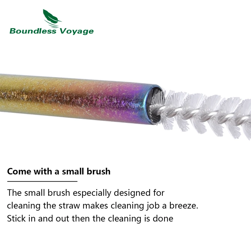 Colorful Titanium Reusable Straw Set with Cleaning Brush