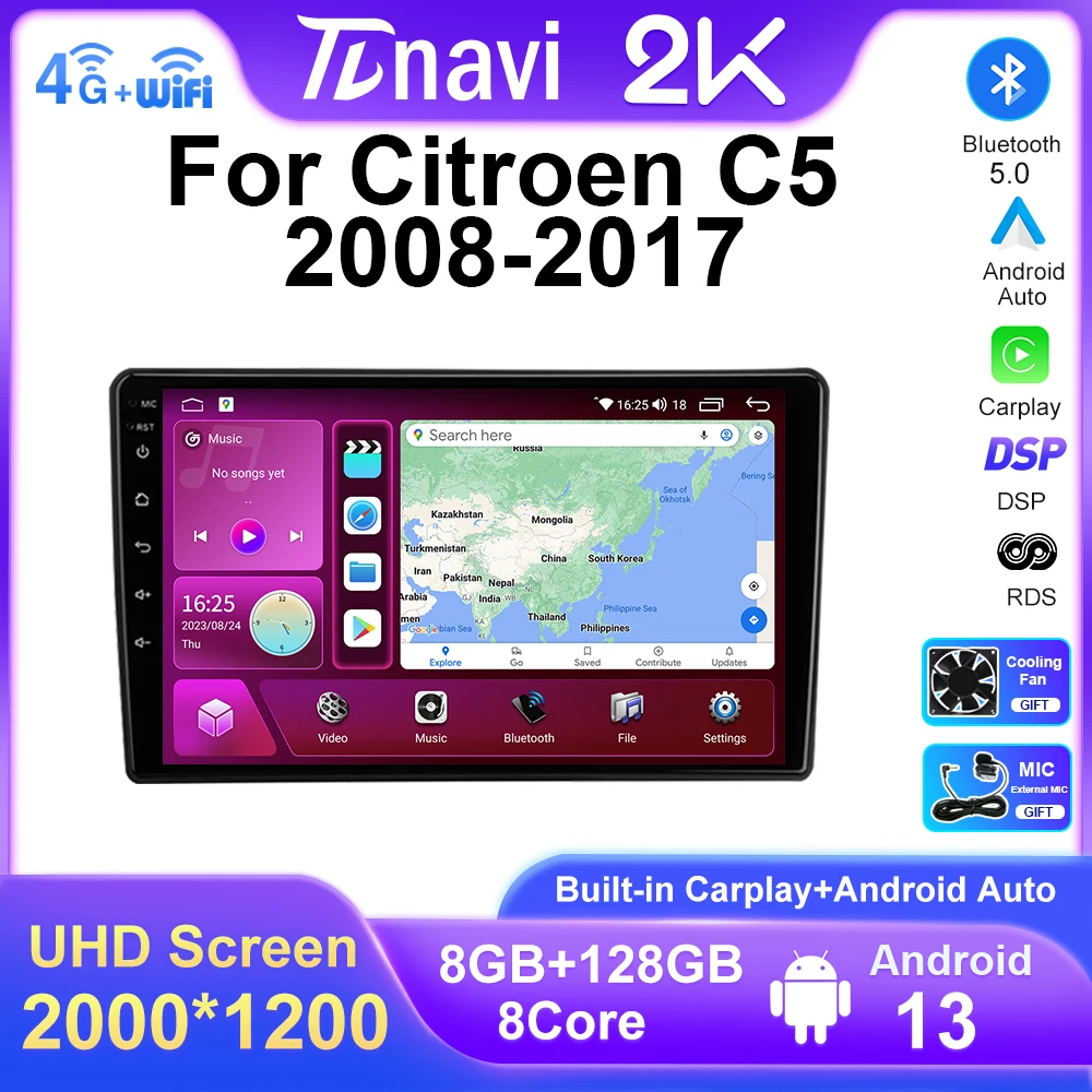 

2 din Android 13 For Citroen C5 2008 2009 - 2017 Car Carplay Video Player Auto Radio Multimedia Navigation GPS DSP IPS Head Unit