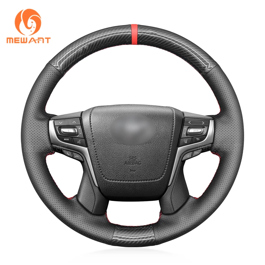 

MEWANT Black PU Carbon Fiber Genuine Leather Steering Wheel Cover for Toyota Land Cruiser Prado 2015-2017 2018-2020 Crown