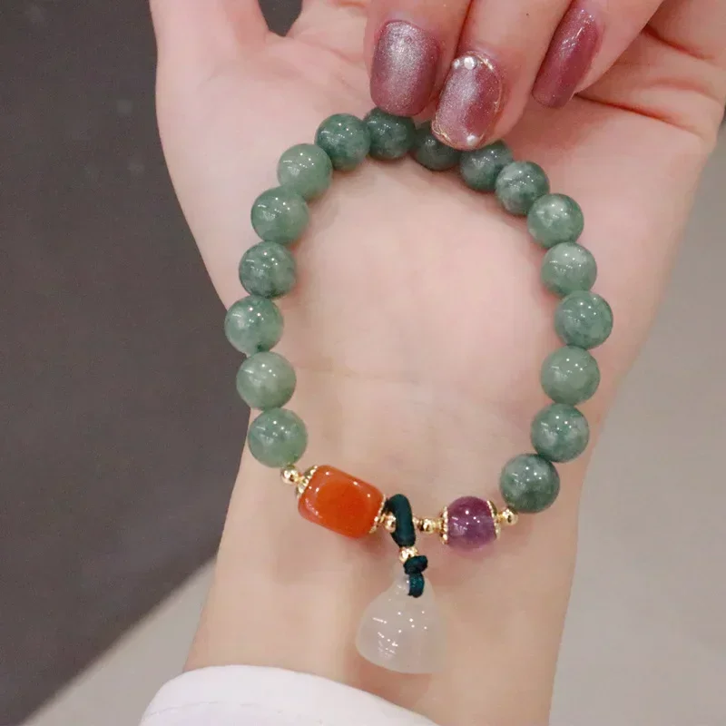 

Ruifan Natural Chalcedony Lotus Charm Natural Jade Stone Beaded Bracelets for Women Female Fine Jewelry Accessories YBR532