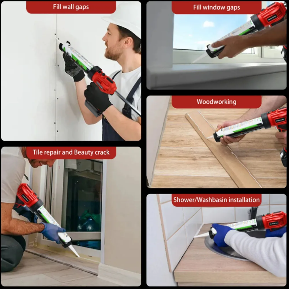 Cordless Caulking Gun 4 Adjustable Speed with LED Light Electric Glass Glue Gun Silicone forMakita 18V Battery (No Battery)