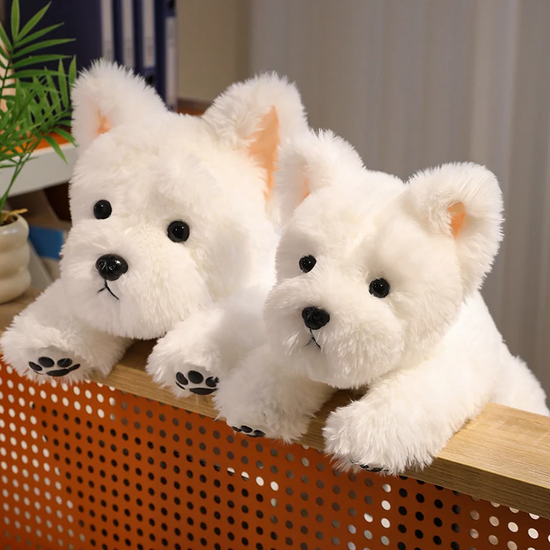 Adorable West Highland Terrier Plush Toy 30-65cm Fluffy White Soft Stuffed Puppy Lifelike Dog Animal Appease Doll Gift
