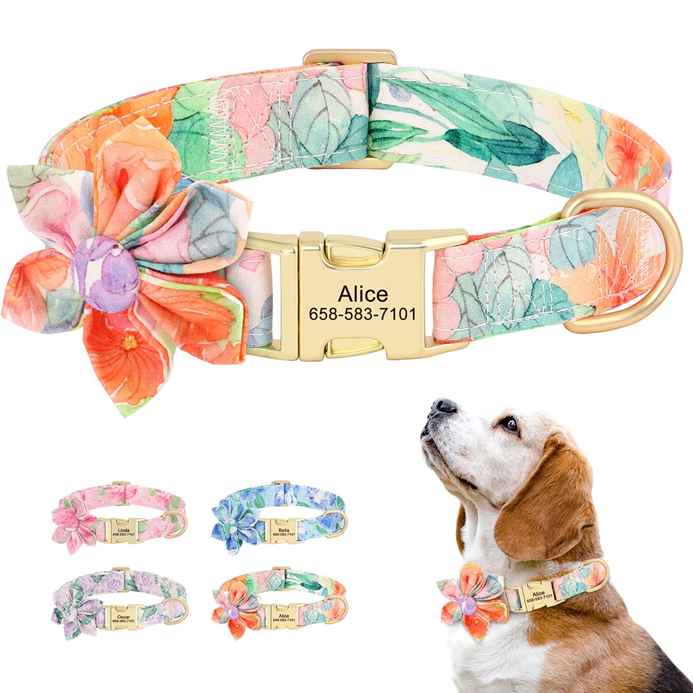 Nylon-Personalized-Dog-Collar-Print-Dog-Collars-With-Flower-Custom-Pet-ID-Necklace-Adjustable ...
