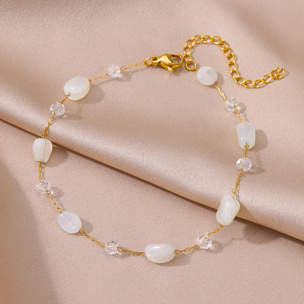Round White Opal Stone Anklets For Women