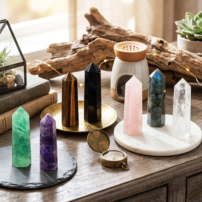 Natural Stone and Crystals Point Wand Witchcraft Rose