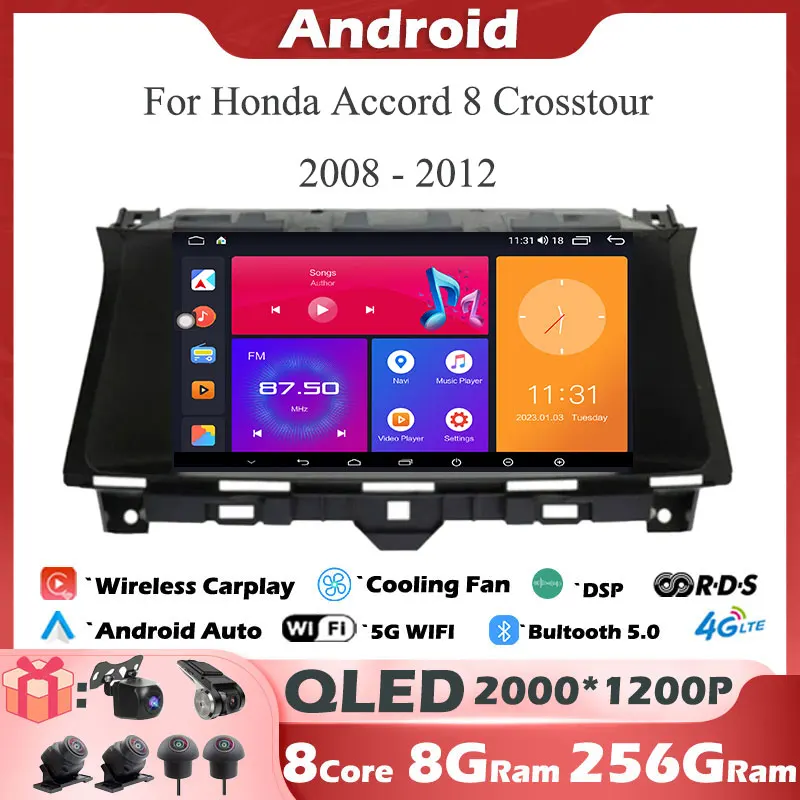 

For Honda Accord 8 Crosstour 2008 - 2012 Android 14 Car Radio Multimedia QLED Player Stereo Carplay Auto Recorder GPS Navigation