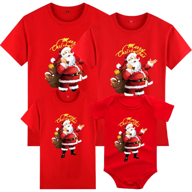 Ropa a juego para toda la familia, estampado de dibujos animados navideños, camiseta para adultos y niños, mameluco para bebé, padre, hijo, madre e hija