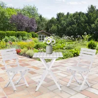 3 Piece Bistro Set, Wood Folding Outdoor Furniture with Table & Chairs for Backyard & Balcony, Square, White 1