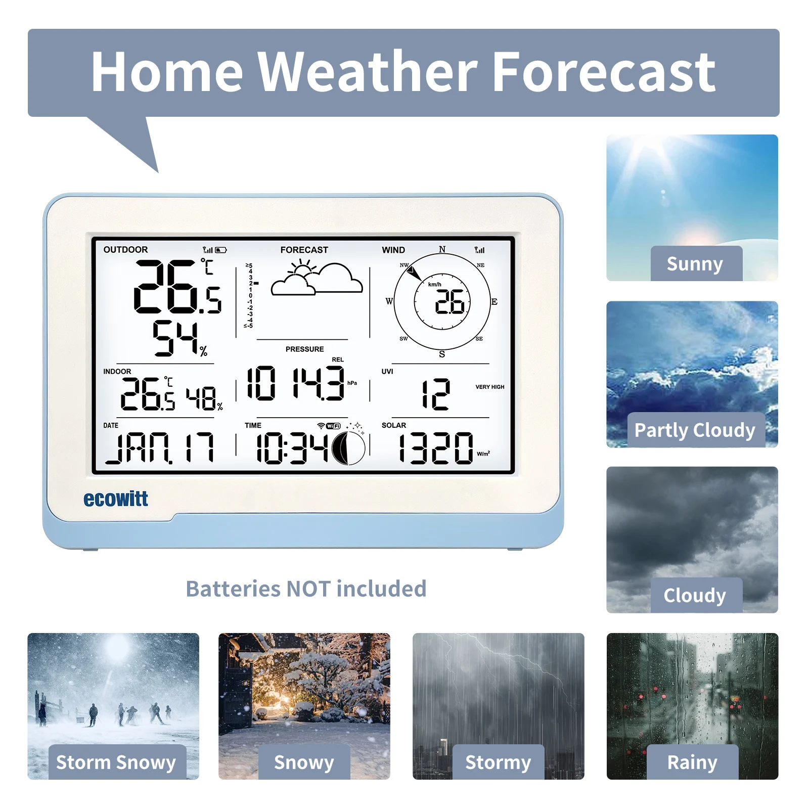 Ecowitt WS3800 Wireless Weather Station with 7-in-1 Outdoor Sensor and 7.5 inch LCD Display Console