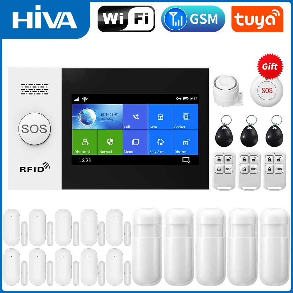 Wifi Alarmsysteem Gsm Tuya Smart Home Security Alarmkit Met Sirene Pir Bewegingssensor Afstandsbedieningen Raam Deursensor