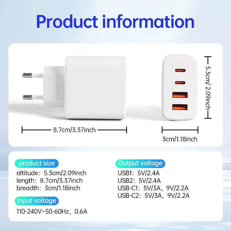 High-Power 65W Fast Charger with 1.5-Meter Type-C Cable
