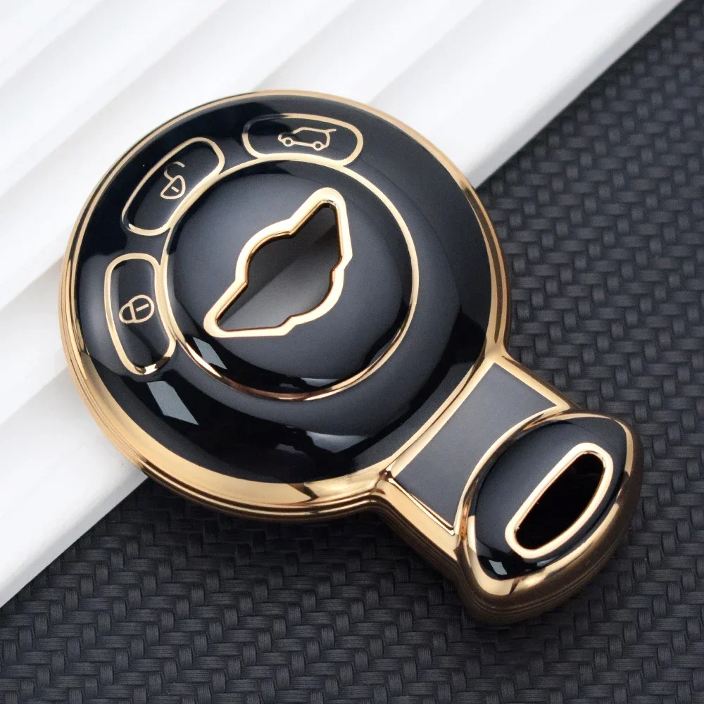 TEKLIGHT Kit Riparazione Chiave Slot FOB Shell Cover VARI COLORI + Logo non Originale per BMW Mini Cooper R56 3 Pulsante Remoto Keyless Entry Auto Chiave Guscio (ANELLO NERO