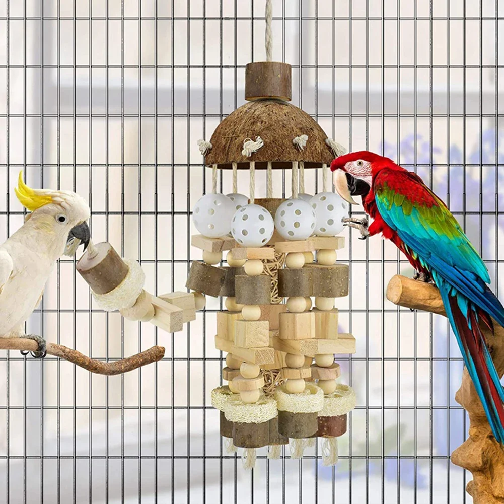 Bird Parrot Toy Large Natural Wooden Blocks Bird Chewing Cage Bite Suits for Macaws Parrots parrot toy bird toy
