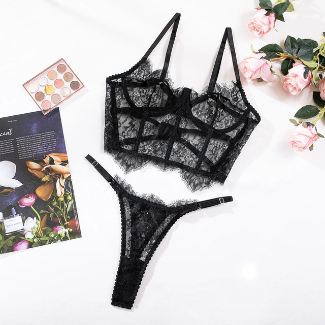 Sexy Lingerie Exquisite Embroidery Floral Ultra-thin Sexy Large Size  Lingerie Ladies Lace Transparent Underwear Bra Set S-4XL - AliExpress