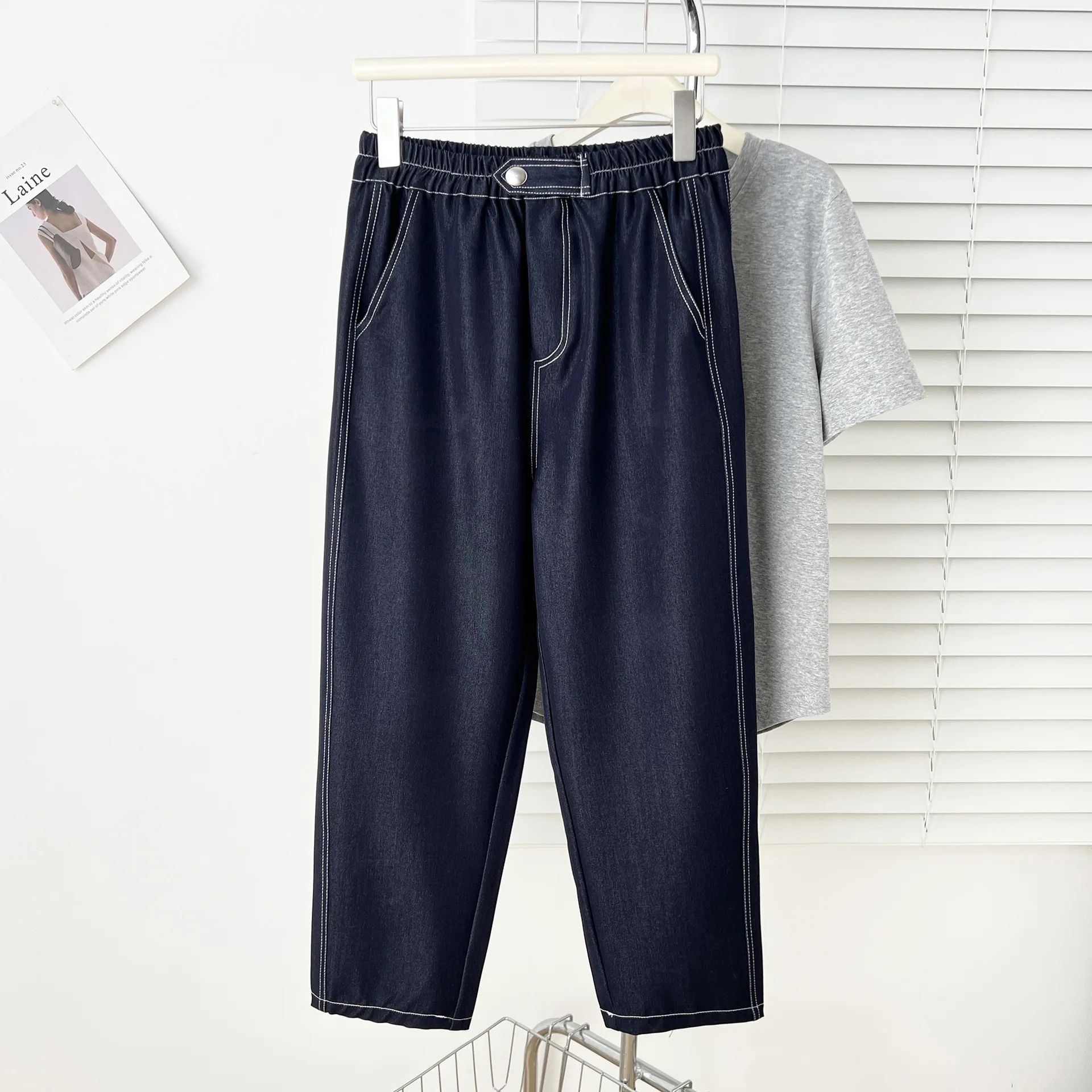 100KG Summer Jeans New Minimalist Thin Bright Line Lyocell Denim Casual Plus Size Women Ankle Style Harem Pants 2521