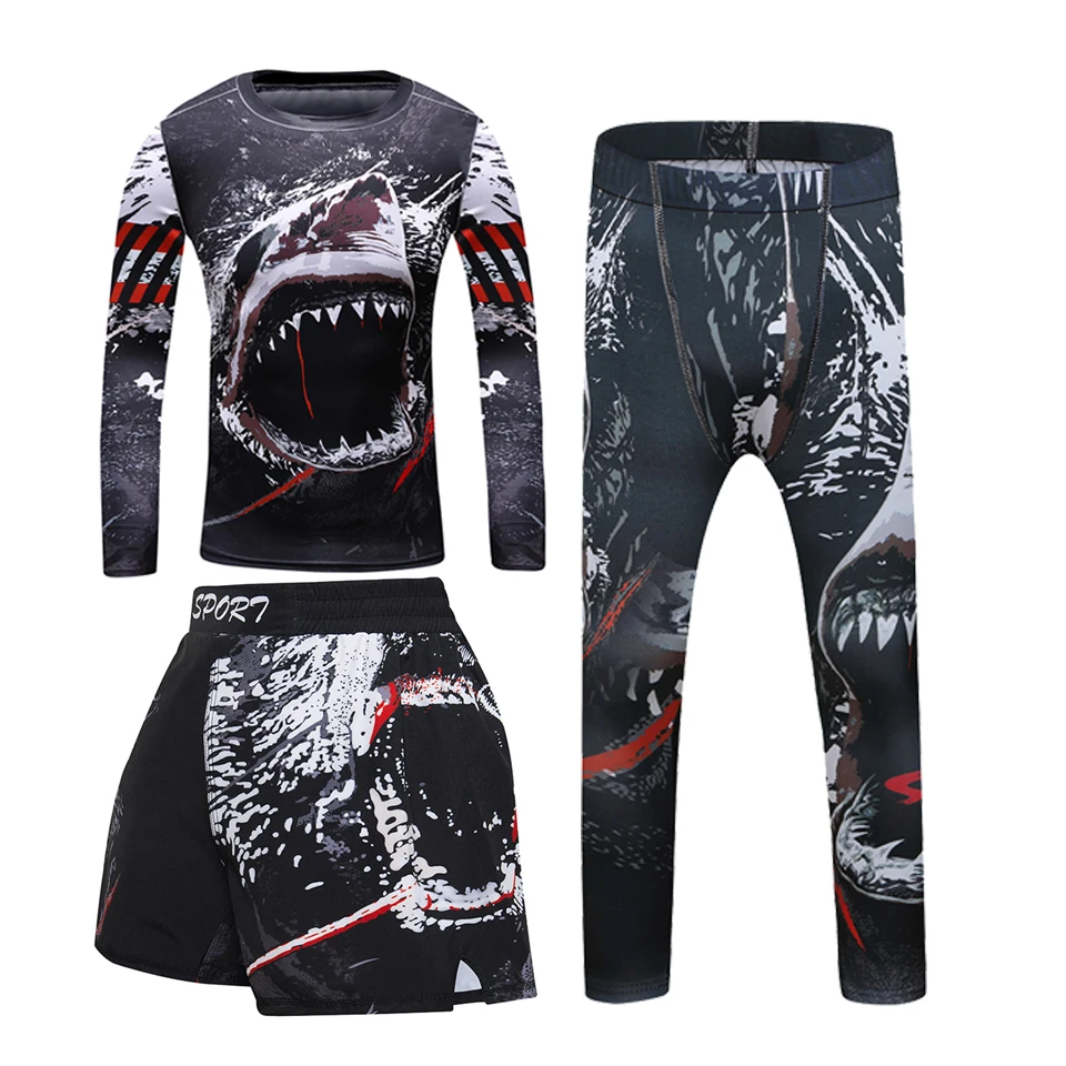Sports Apparel Rashguard For Kids 4PCS Sport Suit MMA Compression T-Shirt+Pant Muay Thai Shorts Children Jiu Jusit Bjj Clothing Running Sets
